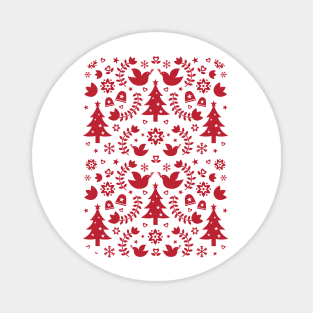 Scandinavian Vintage Christmas Doves Trees Pattern - Red Magnet